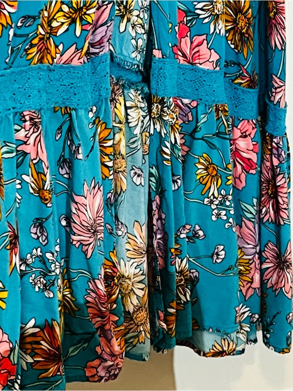 Jaase Carmen Janis Beautiful Pink Teal Floral Maxi Dress Embroidered Cap Slvs Sm - Picture 11 of 13